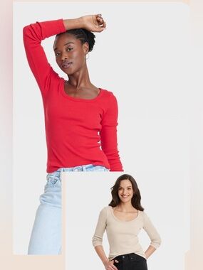 Universal Thread ❤️🤎 duo set Scoop Neck Long Sleeve Top